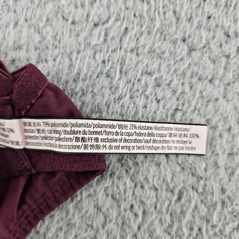 Victoria's‎ Secret Bra 34DD Burgundy Dream Angels Lined Demi Lace Mesh Underwire